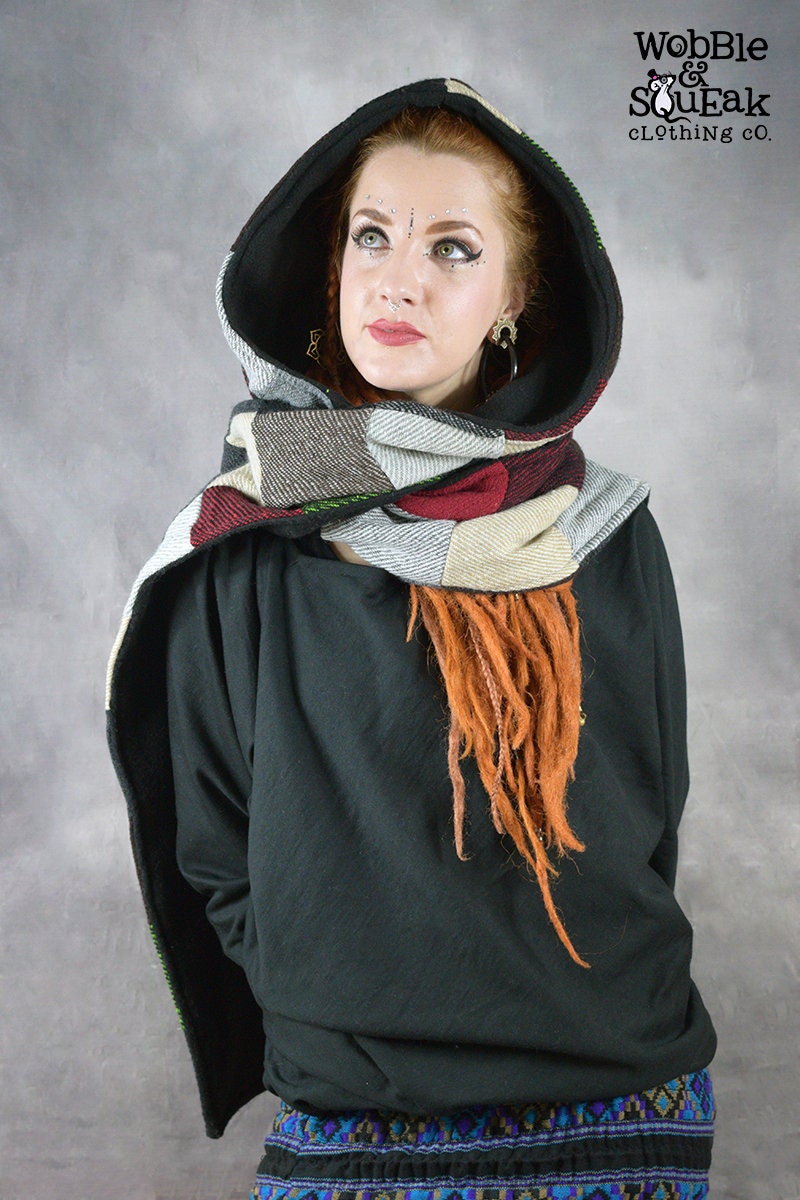 通販 送料無料 SNOOD PATCHWORK Woolen Pixie Warm Scarf Hood Fleece Acrylic Clothing