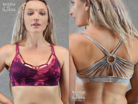 STUD YOGA BRA Meditation Sports Hippy Pixie Psytrance Festival Tie Dye  Colorful 