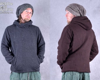 WOOLEN Pullover Sweatshirt Jumper Hoodie extra Large Hood Unisex Fleece Lined Warm Wool Hippy Fairtrade Ethical Wear Wobble Squeak Psytrance