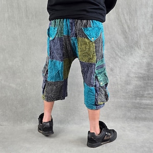 Patchwork Stonewash Cargo Shorts: Three Quarter Length Baggy Skate Pants image 7