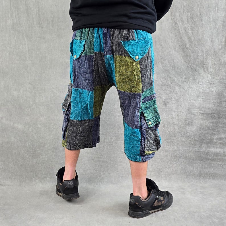 Patchwork Stonewash Cargo Shorts: Three Quarter Length Baggy Skate Pants image 7