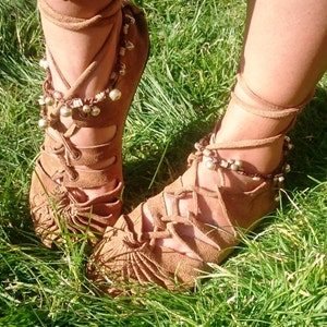 Pixie Sandals Leather CAMEL COLOUR Hippy Psytrance Festival Boho Ethnic Party Wear Hand Made Eco Fashion