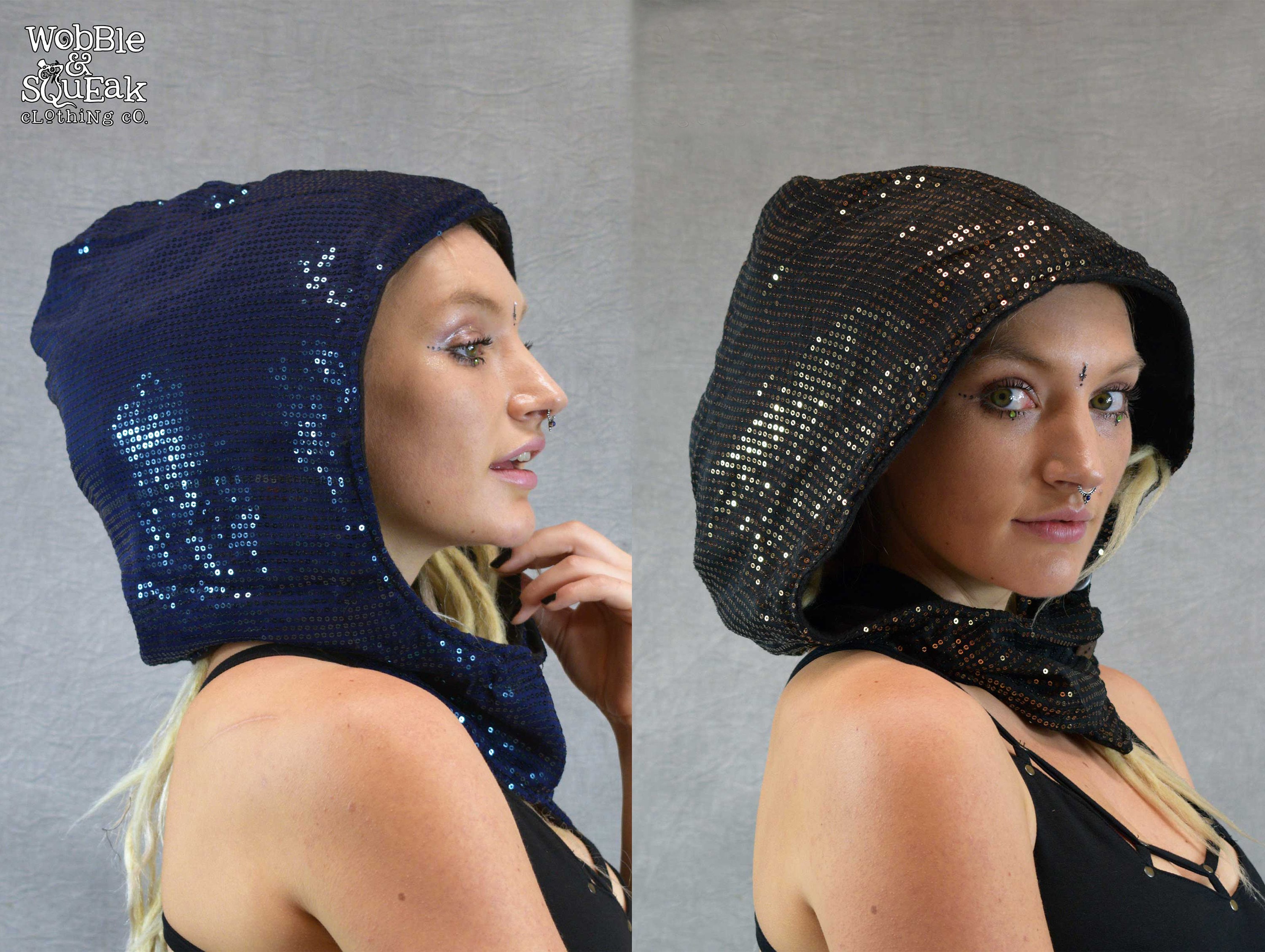 SEQUIN HOOD reversible infinity head scarf accessory by stardust love GLAM Infinity Hood Scarf Top Reversible Rainbow Sequins  main image 3