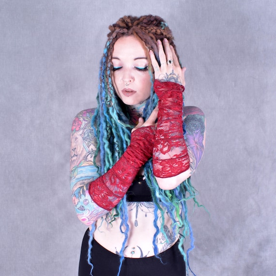 PIXIE LACE GLOVES Stretchy Psytrance Cuff Arm Warmers Fingerless Hippy One Size