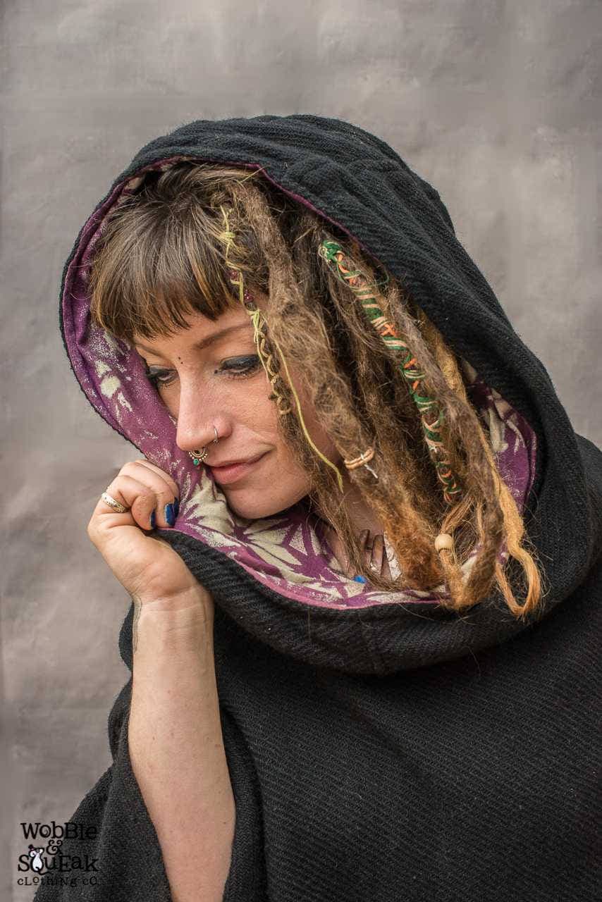 MANDALA JEDI PONCHO Woollen Warm Cosy Large Cowl Hood Hooded Hand Dyed  Cotton Fairtrade Eco Fashion Hippy Pixie Psytrance Festival Winter - Etsy