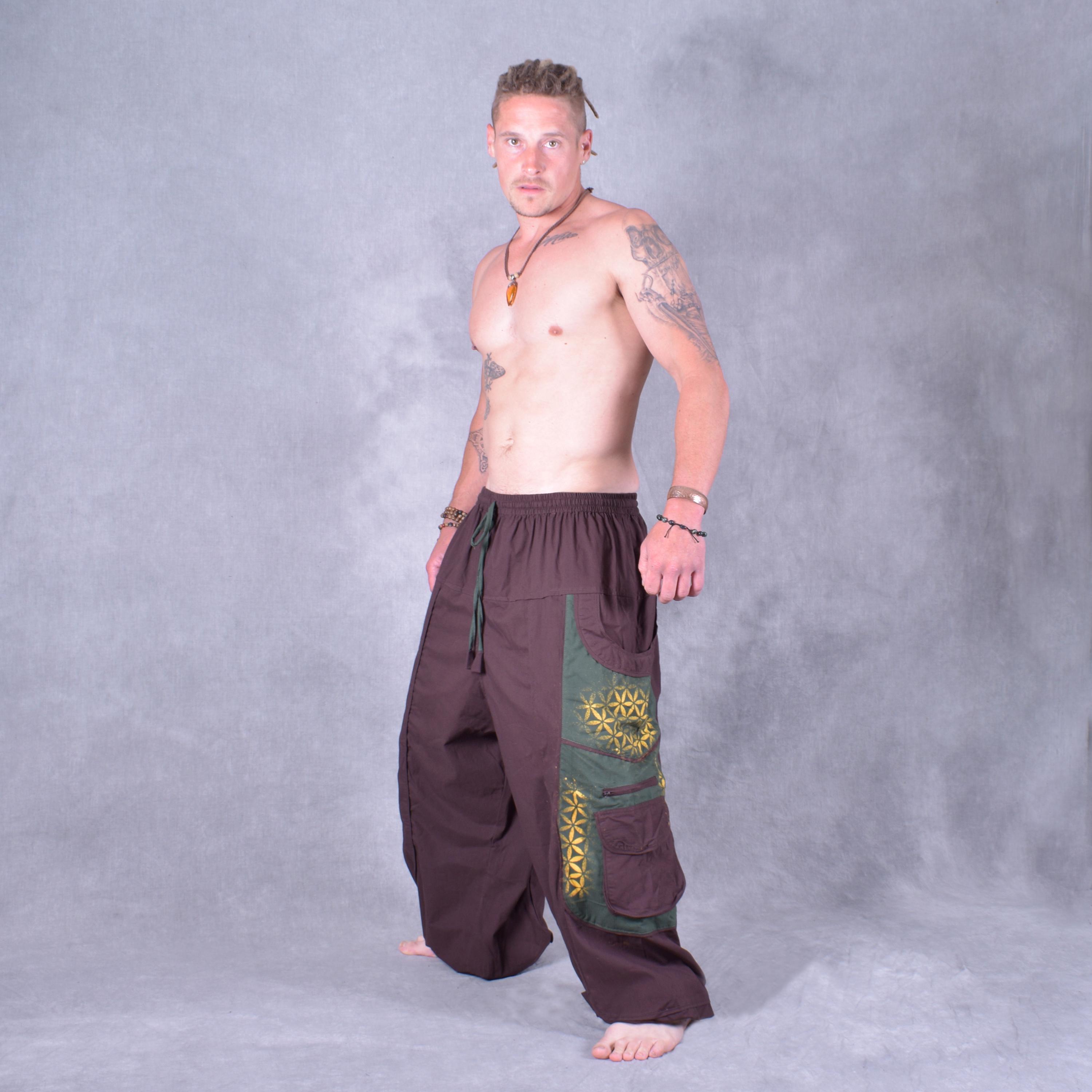 Men's Baggy Festival Trousers Sacred Geometry Hand Printed Rave
