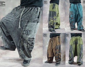 JUGGLER STONEWASHED Ali Baba Harem Trousers Pants Unisex Psytrance Festival Heavy Duty