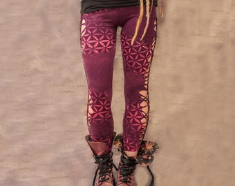 Flower of Life Cut Out Leggings: Organic Cotton Braided Festival Pants – Psytrance Rave Wear