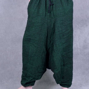 FLEECE LINED HAREMS Unisex Woollen Fairtrade Kashmir Ali Baba Trousers Psytrance Festival Hippy Warm Harem Acrylic Fleece Cosy Winter Dark Green