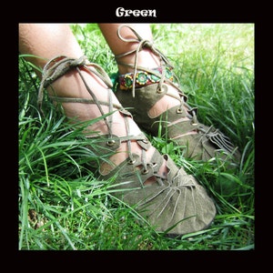 Pixie tribal Sandals Leather OLIVE COLOUR Hippy Psytrance Festival Boho Ethnic Party Wear Ethical Production Eco Fashion
