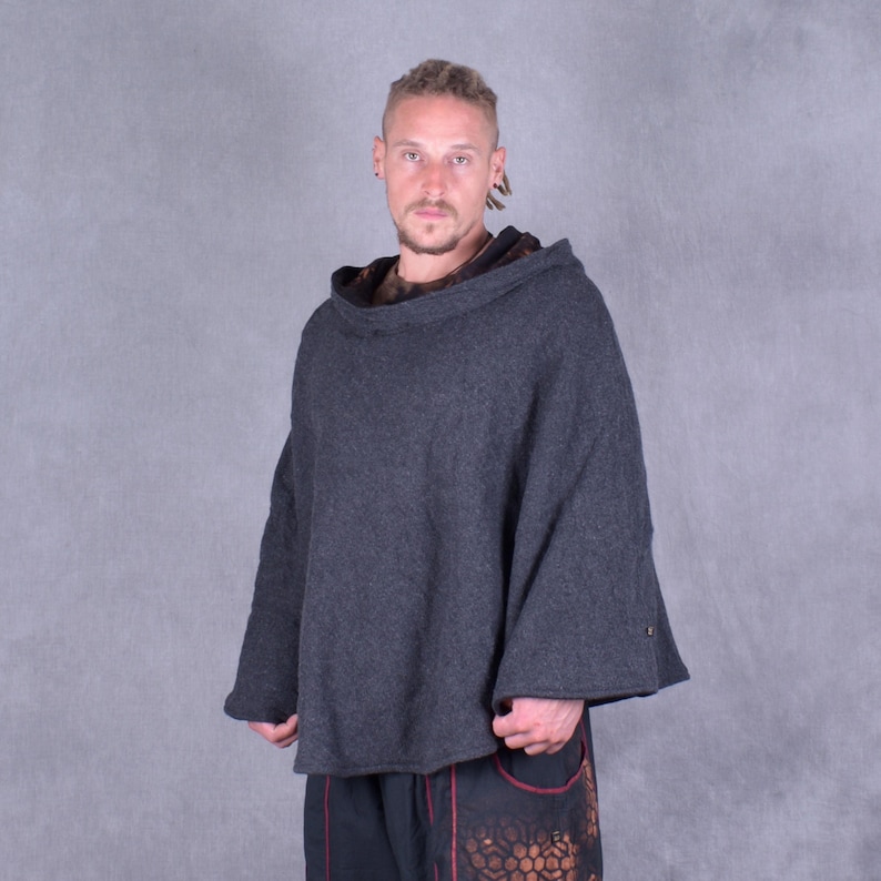 Poncho de festival con capucha nómada y forro de algodón con mandala de geometría sagrada unisex para festivales imagen 5
