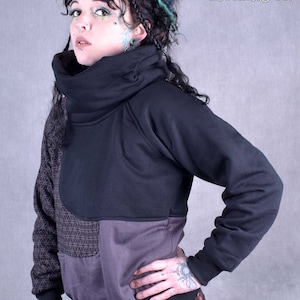 WOMENS HOODED JACKET Pullover Cowl Neck Sweater Hoodie Geometric Mandala Fleece Rave Psytrance Festival Jumper