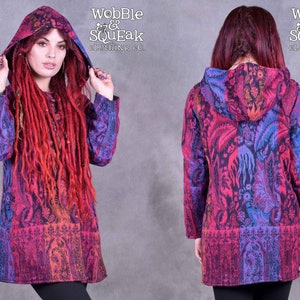 HOODED WOOLEN JACKET  Vegan Wool Colourful Light Cowl Hood Fitted Psytrance Festival Hippy Fairy