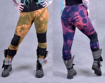 LEGGINGS TIE DYE Pixie Hippy Psytrance Festival Goa Party Forest Wear Originale unico Fairtrade realizzato in casa da Wobble e Squeak