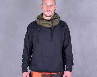 Sudadera con capucha de gran tamaño para hombre, cuello vuelto, geometría sagrada, pasamontañas de Teckwear, jersey de festival con máscara