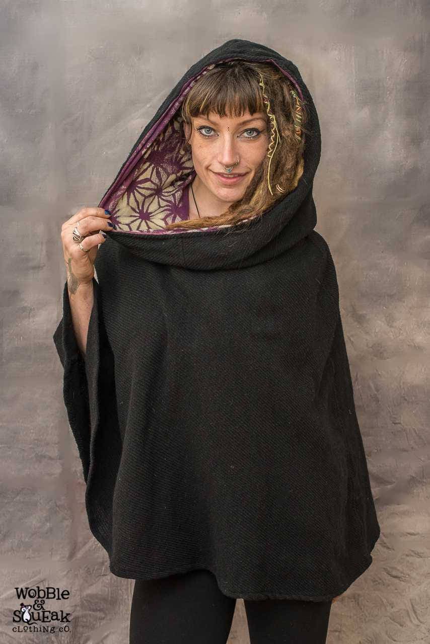 Hooded Cowl Cosy Hood Woollen Etsy JEDI Large Eco Fashion Winter Fairtrade Warm PONCHO - Hand Dyed Festival Psytrance Hippy Cotton Pixie MANDALA