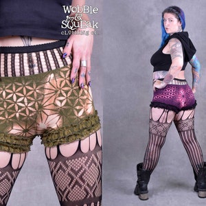 Circus Lace HOT PANTS Frilly Carnival BoomTown Festival bleached clothing Mini Shorts Psytrance Beach Goa Fairtrade Eco fashion