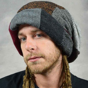 DREADLOCK BEANIE HAT Rasta Extra Large Patchwork Acrylic Fleece Hippy Psytrance Festival Eco Fashion