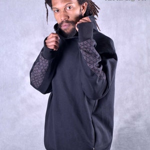 MENS HOODED JACKET Pullover Sweater Hoodie Geometric Mandala Fleece Rave Psytrance Festival Jumper
