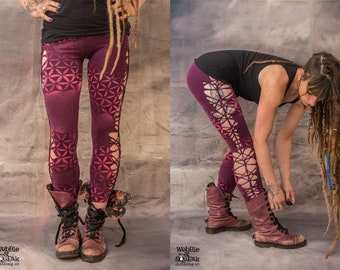 TISSÉ LEGGING Fleur de vie Fée lutin Psytrance Festival Hippy Goa Lycra fait main teint à la main Royaume-Uni Fairtrade d'origine éthique