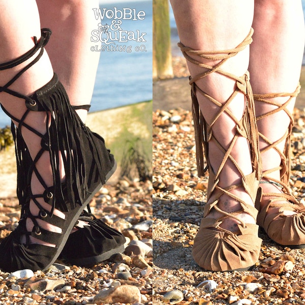 TASSEL SANDALS Pixie Beach Cosplay LARP Tribal Hippy Pixie Psytrance Festival Comfortable Summer Leather Footwear Hand Made Eco Fashion