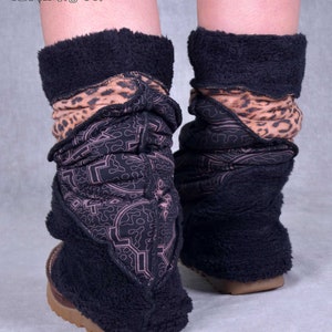 Fleece Lined LEG WARMERS Patchwork Warm Hippy Pixie Festival Psytrance Wooly Cosy Vegan WOOLEN acrylic fleece Fairtrade image 10