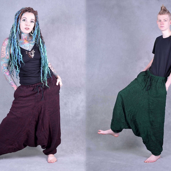 FLEECE LINED HAREMS Unisex Woollen Fairtrade Kashmir Ali Baba Trousers Psytrance Festival Hippy Warm Harem Acrylic Fleece Cosy Winter