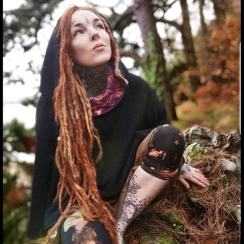 Poncho de festival con capucha nómada y forro de algodón con mandala de geometría sagrada unisex para festivales imagen 13
