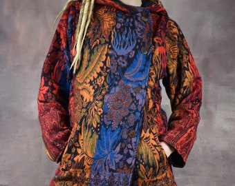 HOODED WOOLEN JACKET Colourful Light Cowl Hood Fitted Psytrance Festival Hippy Fairy