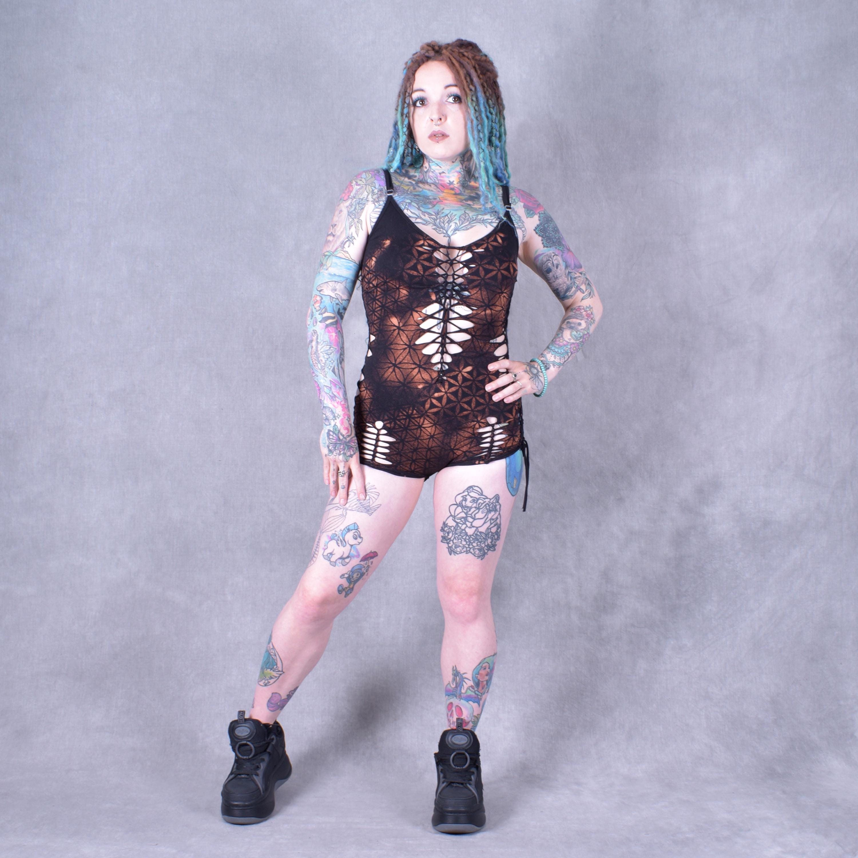 Sacred Geometry Bodysuit Hand Woven Festival Outfit Mandala Print Rave Wear