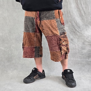Patchwork Stonewash Cotton Baggy Shorts Festival Clothing Men Hippie Boho unisex