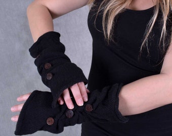 WOOLLEN ARM WARMERS Warm Cosy Slouchy Acrylic Fleece lined Fingerless Gloves Wrist Warmers Mittens Chunky Winter Autumn unusual Fairtrade