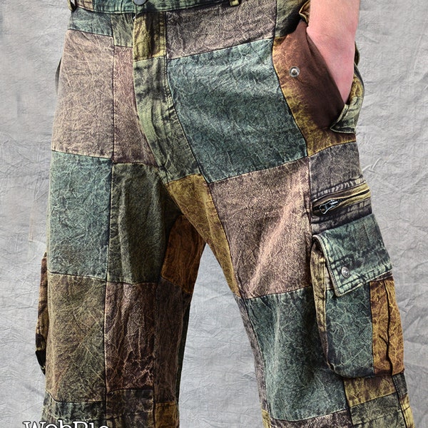 MENS PATCHWORK SHORTS Baggy Hippy Psytrance Festival Party Goa Fairtrade Eco Fashion