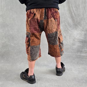 Patchwork Stonewash Cargo Shorts: Three Quarter Length Baggy Skate Pants image 8
