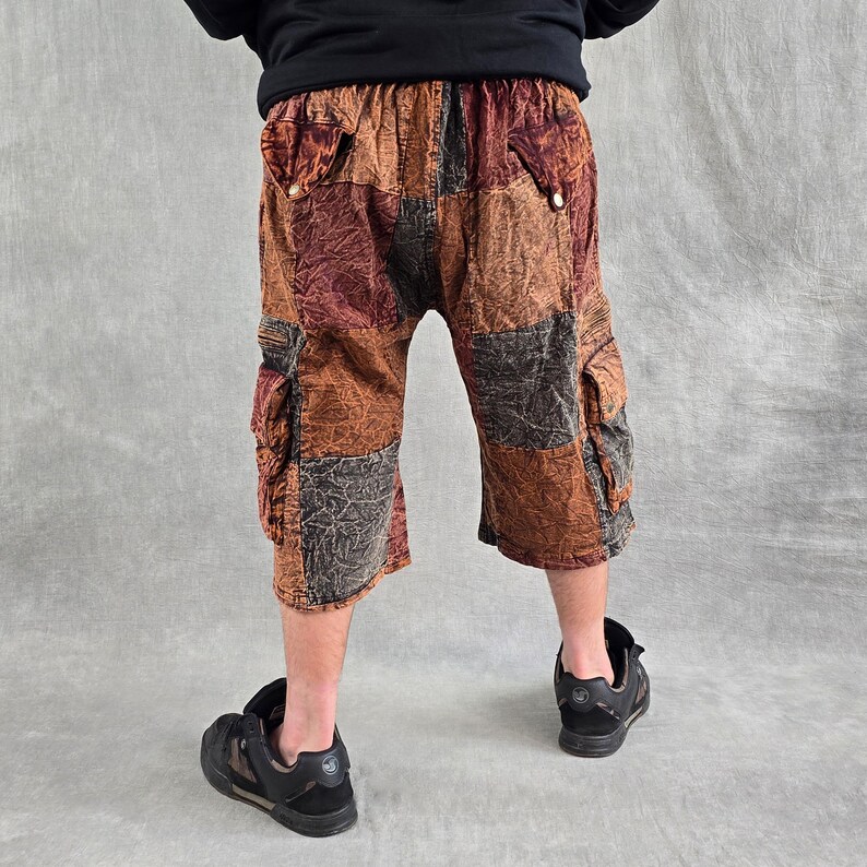 Patchwork Stonewash Cargo Shorts: Three Quarter Length Baggy Skate Pants image 8