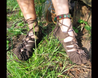 Pixie Sandals Leather BROWN COLOUR Hippy Psytrance Festival Boho Hand Made Eco Fashion Party Wear