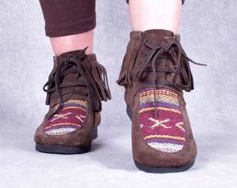 Handmade Southwestern Moccasins Western Fringe Boho Desert Style Embroidered Festivals Shoes