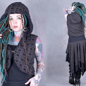 Gilet à capuche géométrique sacrée, gilet bohème artisanal, conception originale du festival psytrance