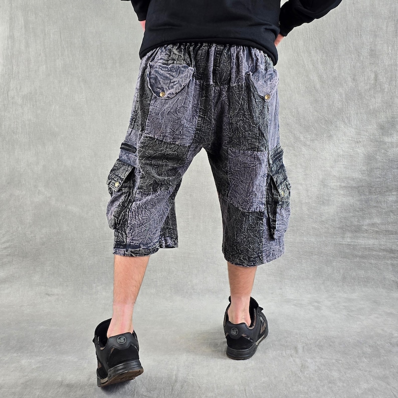 Patchwork Stonewash Cargo Shorts: Three Quarter Length Baggy Skate Pants image 10
