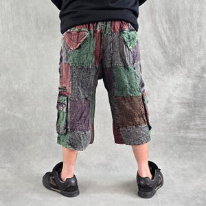 Patchwork Stonewash Cargo Shorts: Three Quarter Length Baggy Skate Pants image 6