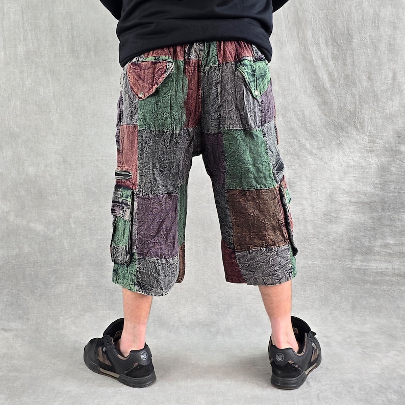 Patchwork Stonewash Cargo Shorts: Three Quarter Length Baggy Skate Pants image 6