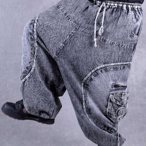 Sarouel Ali Baba délavé à la pierre Pantalon unisexe Psytrance Festival Hippy Fairtrade Heavy Duty Eco Fashion Fairtrade Durable