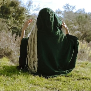 Poncho de festival con capucha nómada y forro de algodón con mandala de geometría sagrada unisex para festivales imagen 17