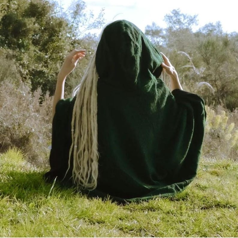 Poncho de festival con capucha nómada y forro de algodón con mandala de geometría sagrada unisex para festivales imagen 17