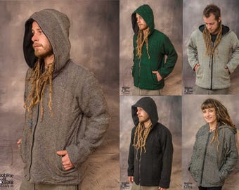WOOLEN JACKET Uniex Fleece Lined Warm Wool Hippy Fairtrade Ethnic Goa Wear