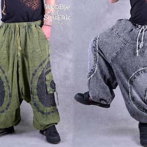Stonewashed Ali Baba Harem Trousers Pants Unisex Psytrance Festival Hippy Fairtrade Heavy Duty Eco Fashion Fairtrade Sustainable