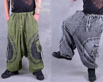 Stonewashed Ali Baba Harem Trousers Pants Unisex Psytrance Festival Hippy Fairtrade Heavy Duty Eco Fashion Fairtrade Sustainable