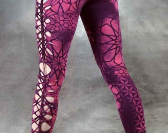 Psytrance Leggings: Sacred Geometry Slit Weave Flower of Life Festival Dance Wear