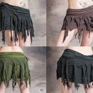 PIXIE COTTON SKIRT Tassel Wrap Around Miniskirt Goa Psytrance Festival Party Fairy Bohemian Fairtrade