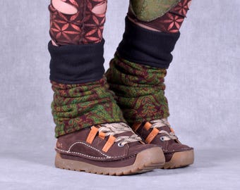 Fleece Lined Legwarmers Reversable Vegan Wool Leg Warmers Goa Festival Alternative Boot Covers